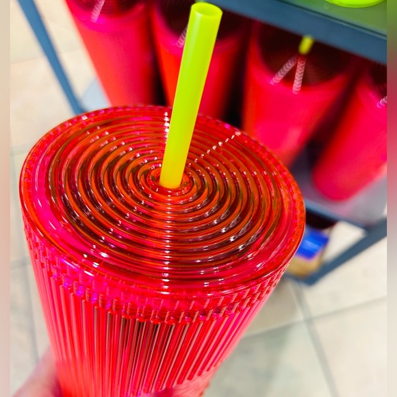 Starbucks Pink Pleated Cup Magenta Iridescent Bling Tumbler 24oz Venti New 2023 - Picture 6 of 10